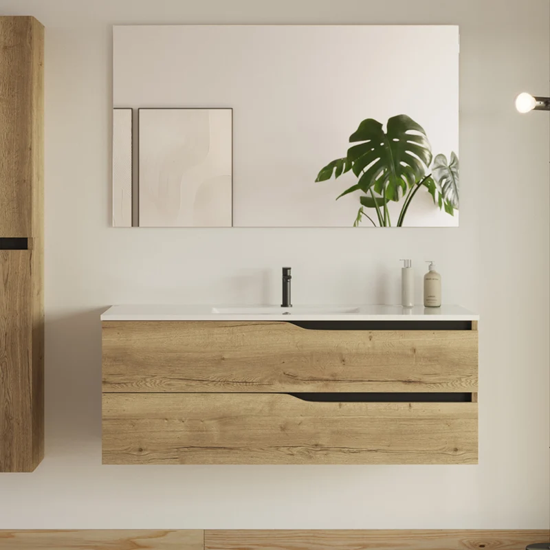 Meuble de salle de bain 120cm simple vasque - 2 tiroirs - LUNA