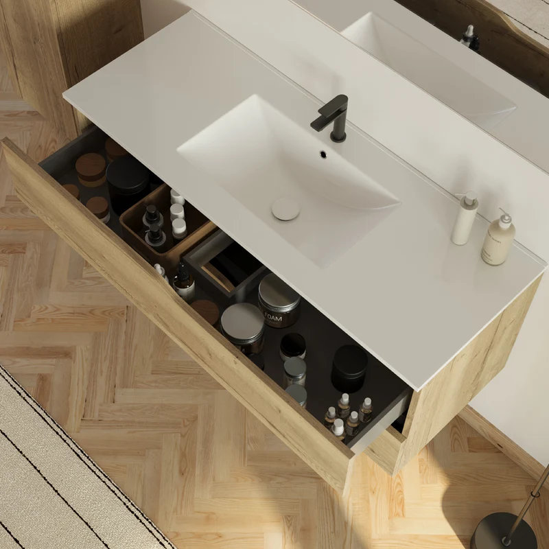 Meuble de salle de bain 120cm simple vasque - 2 tiroirs - LUNA