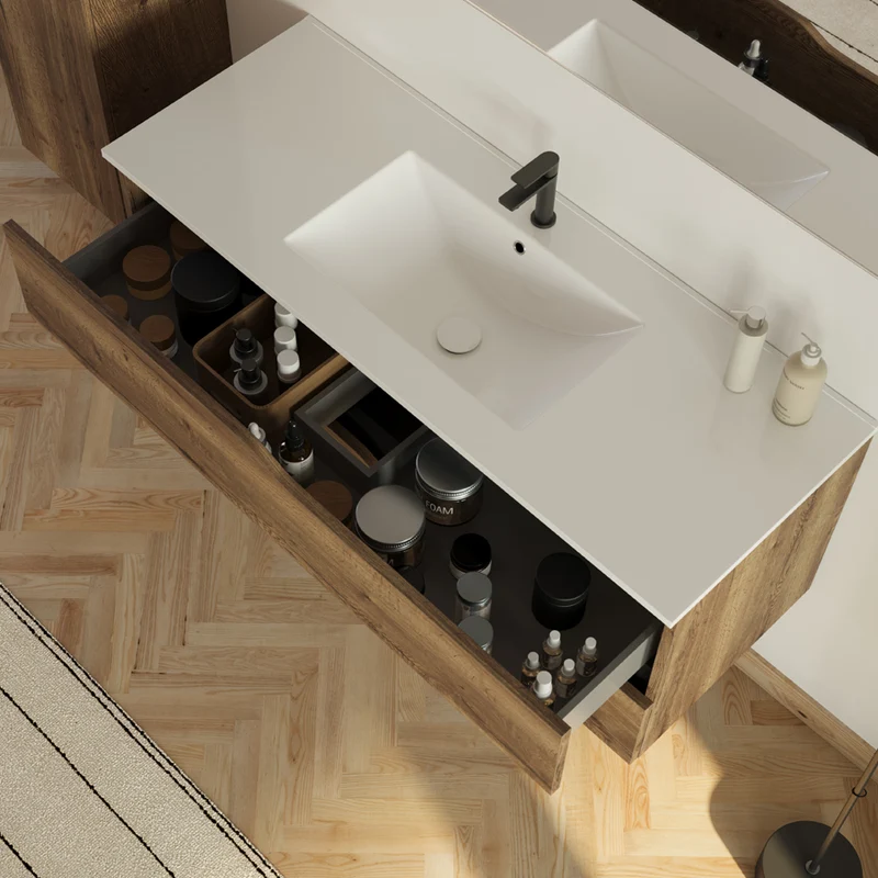Meuble de salle de bain 120cm simple vasque - 2 tiroirs - LUNA