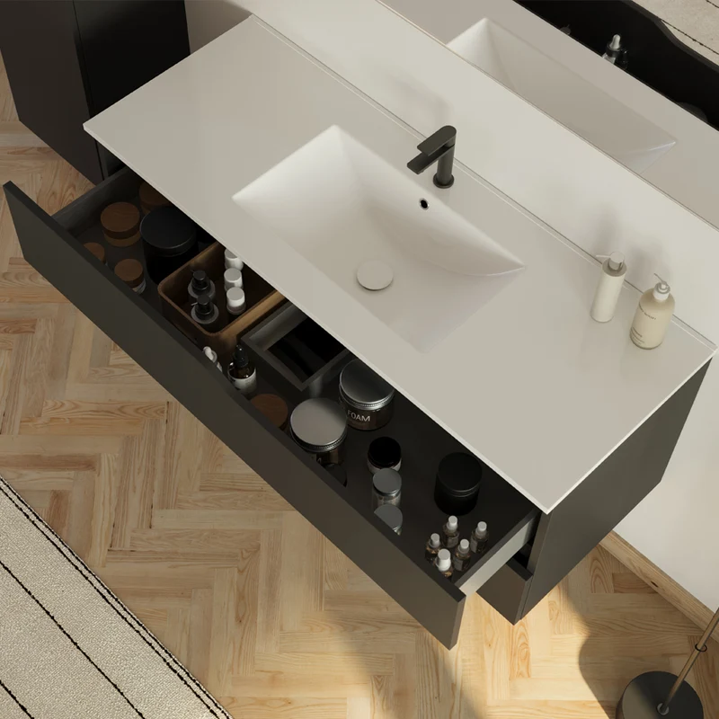 Meuble de salle de bain 120cm simple vasque - 2 tiroirs - LUNA