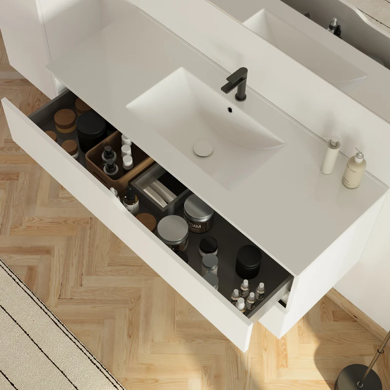 Meuble de salle de bain 120cm simple vasque - 2 tiroirs - LUNA