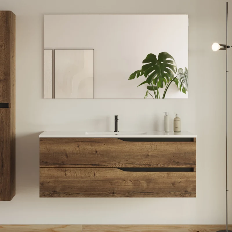 Meuble de salle de bain 120cm simple vasque - 2 tiroirs - LUNA