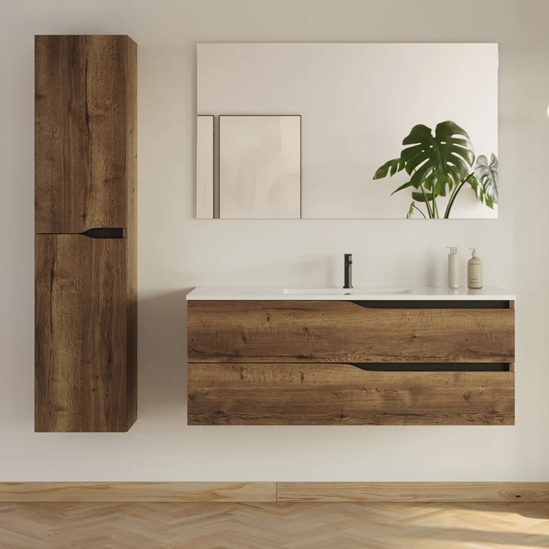 Meuble de salle de bain LUNA simple vasque 2 tiroirs + colonne - 120cm