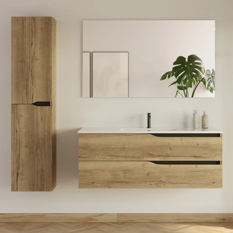Meuble de salle de bain LUNA simple vasque 2 tiroirs + colonne - 120cm