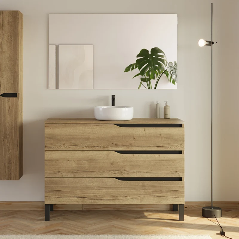 Meuble de salle de bain 120 avec plateau et vasque à poser - 3 tiroirs - MATA