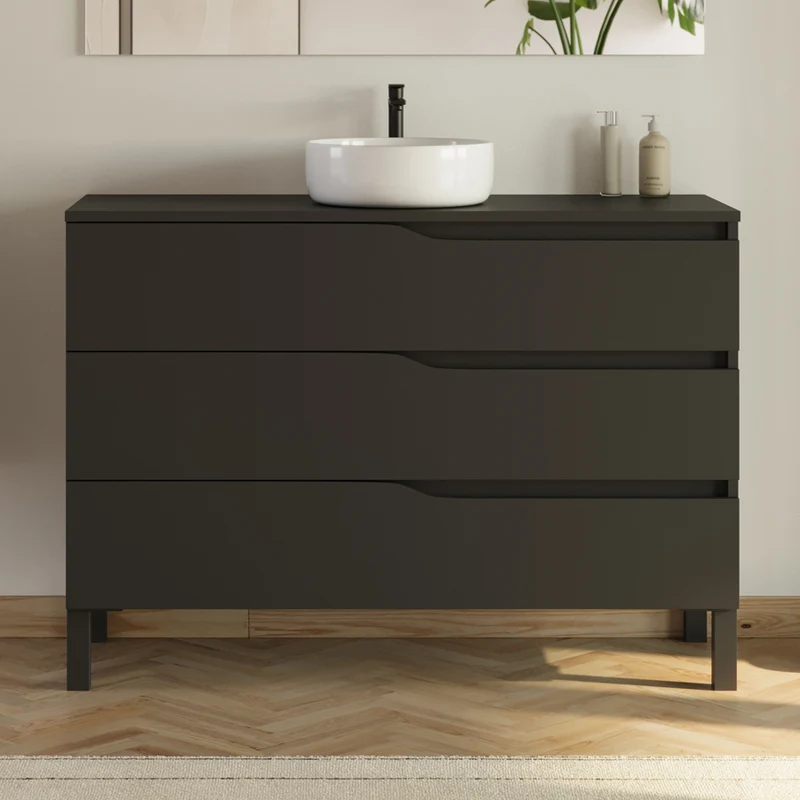 Meuble de salle de bain 120 avec plateau et vasque à poser - 3 tiroirs - MATA