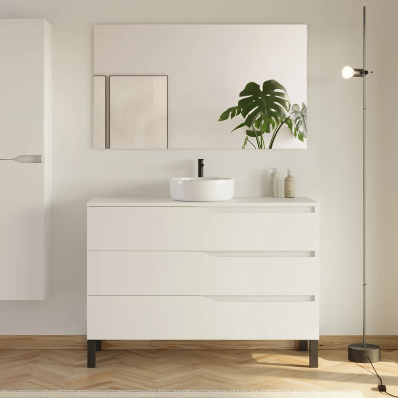 Meuble de salle de bain 120 avec plateau et vasque à poser - 3 tiroirs - MATA