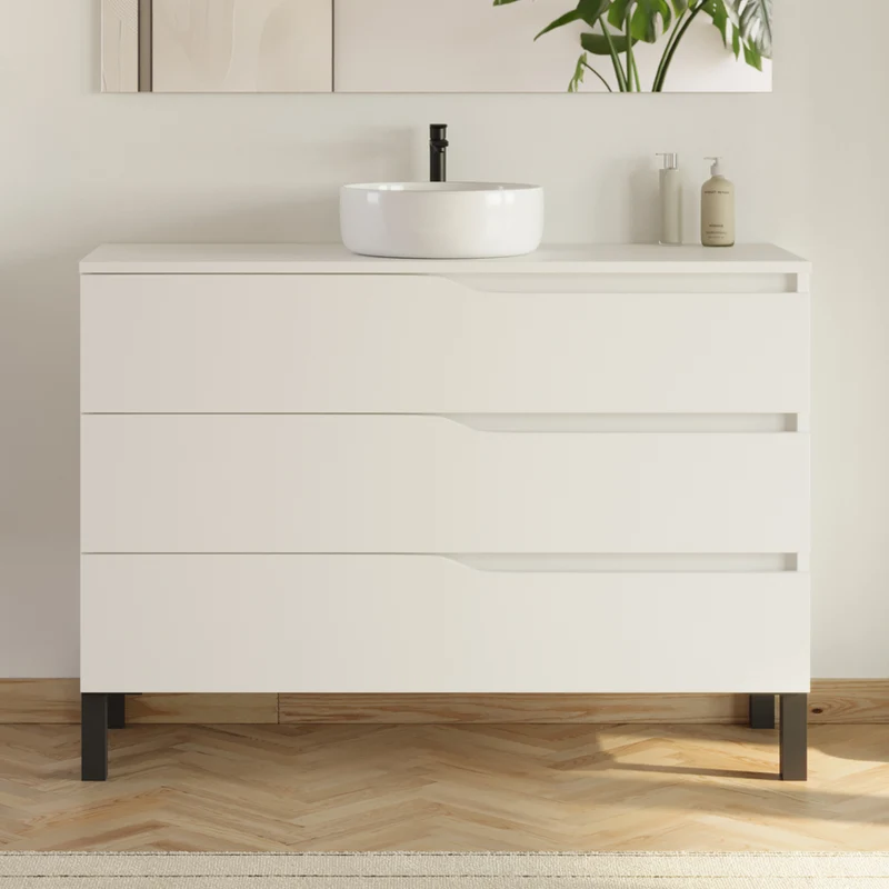 Meuble de salle de bain 120 avec plateau et vasque à poser - 3 tiroirs - MATA