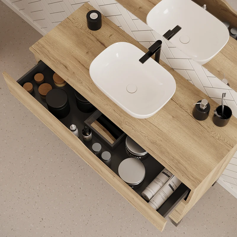 Meuble de salle de bain 120cm avec plateau et vasque à poser zeus - 3 tiroirs - MATA