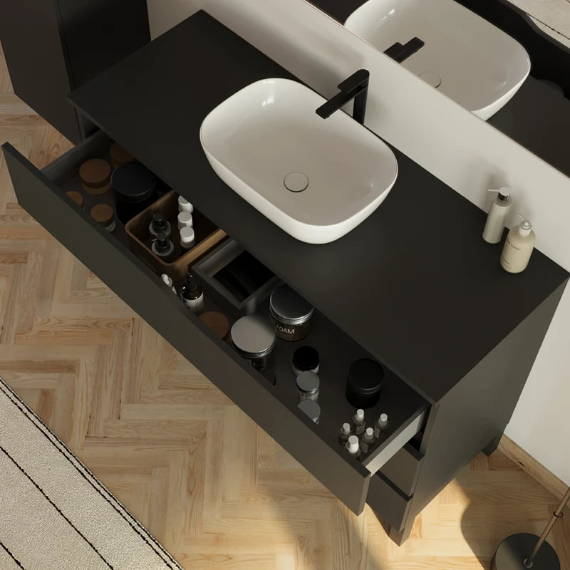 Meuble de salle de bain 120cm avec plateau et vasque à poser zeus - 3 tiroirs - MATA