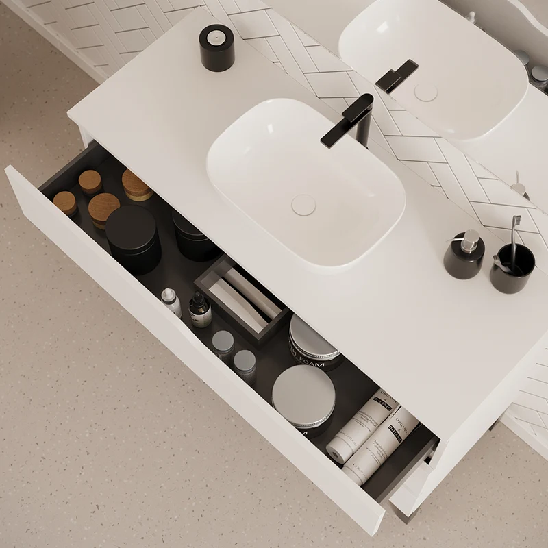Meuble de salle de bain 120cm avec plateau et vasque à poser zeus - 3 tiroirs - MATA