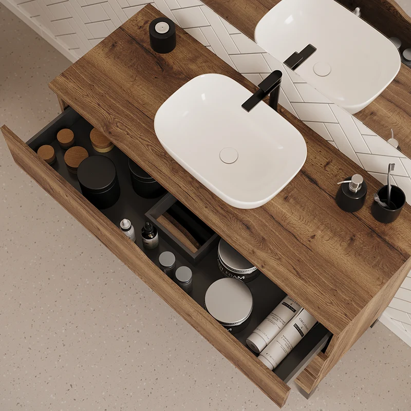 Meuble de salle de bain 120cm avec plateau et vasque à poser zeus - 3 tiroirs - MATA