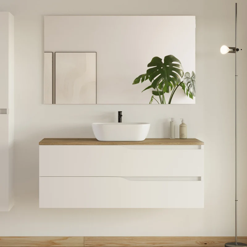 Meuble de salle de bain 120cm avec plateau et vasque à poser Zeus - 2 tiroirs - LUNA