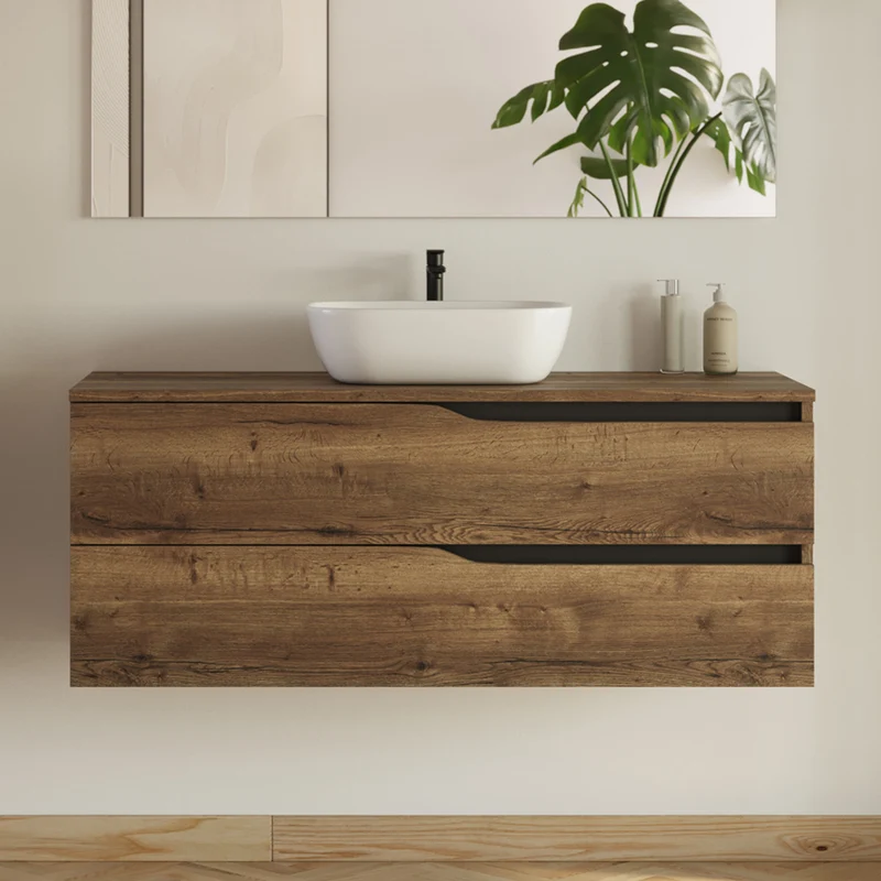 Meuble de salle de bain 120cm avec plateau et vasque à poser Zeus - 2 tiroirs - LUNA