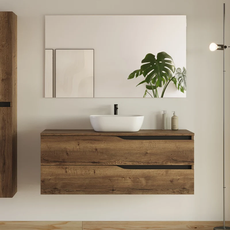 Meuble de salle de bain 120cm avec plateau et vasque à poser Zeus - 2 tiroirs - LUNA