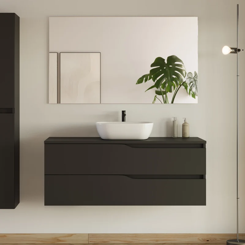 Meuble de salle de bain 120cm avec plateau et vasque à poser Zeus - 2 tiroirs - LUNA