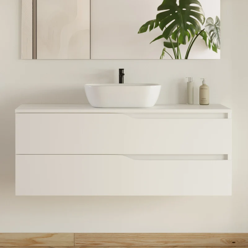 Meuble de salle de bain 120cm avec plateau et vasque à poser Zeus - 2 tiroirs - LUNA