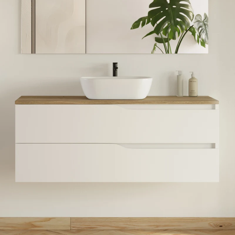 Meuble de salle de bain 120cm avec plateau et vasque à poser Zeus - 2 tiroirs - LUNA