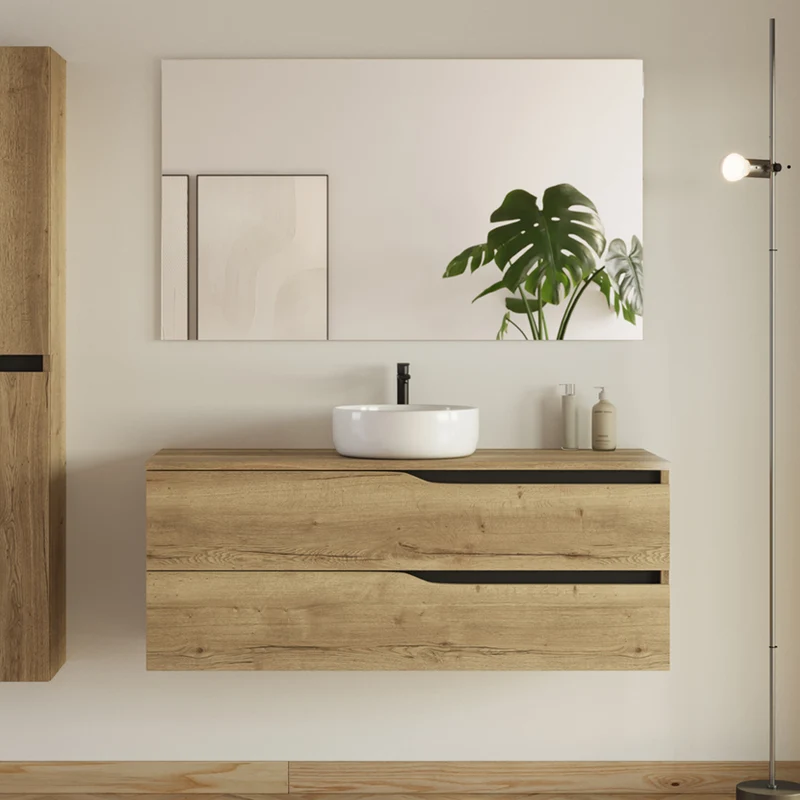 Meuble de salle de bain 120 avec plateau et vasque à poser - 2 tiroirs - LUNA