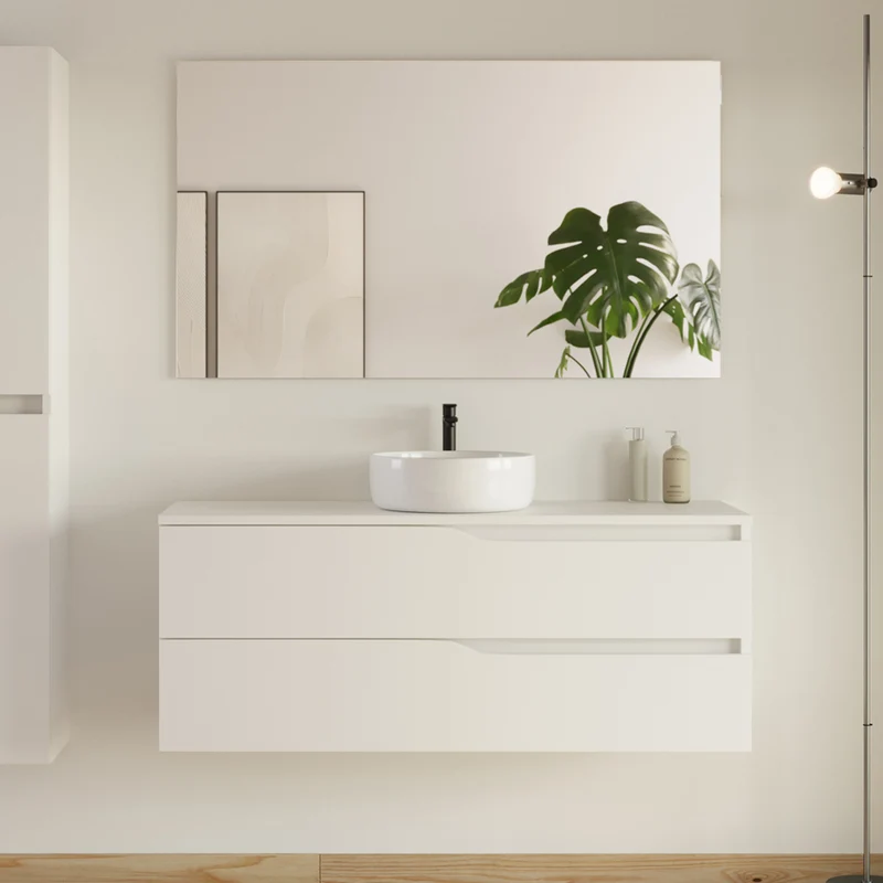 Meuble de salle de bain 120 avec plateau et vasque à poser - 2 tiroirs - LUNA