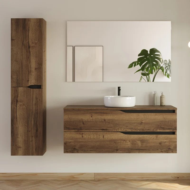 Meuble de salle de bain 2 tiroirs avec plateau et vasque à poser LUNA + colonne - 120cm