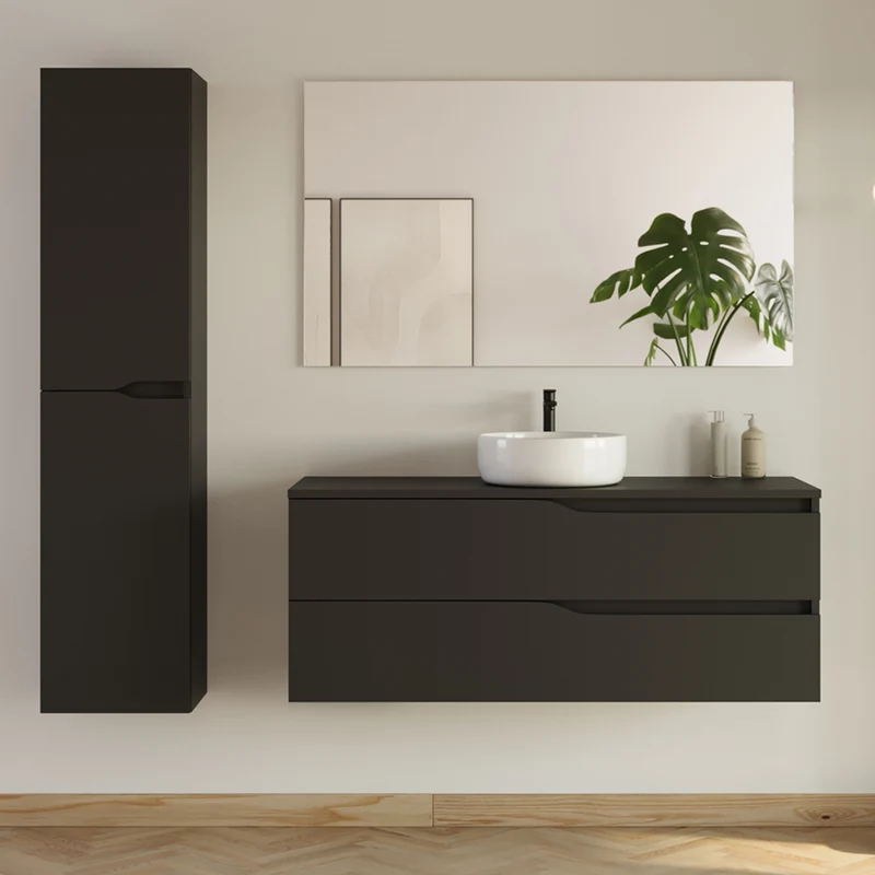 Meuble de salle de bain 2 tiroirs avec plateau et vasque à poser LUNA + colonne - 120cm