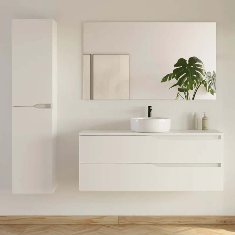 Meuble de salle de bain 2 tiroirs avec plateau et vasque à poser LUNA + colonne - 120cm
