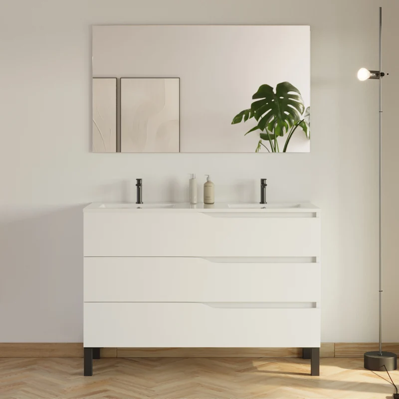 Meuble de salle de bain 120cm avec plan double vasque - 3 tiroirs - MATA