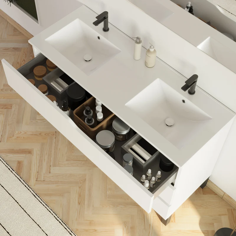Meuble de salle de bain 120cm avec plan double vasque - 3 tiroirs - MATA