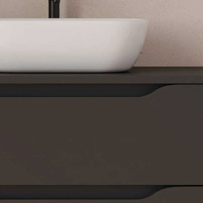 Meuble de salle de bain 120cm avec plateau, vasque à poser déportée à droite Zeus et miroir - 2 tiroirs et un placard - ZARZA