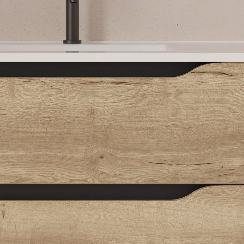 Meuble de salle de bain 120cm avec vasque déportée à droite et miroir - 2 tiroirs et un placard - ZARZA
