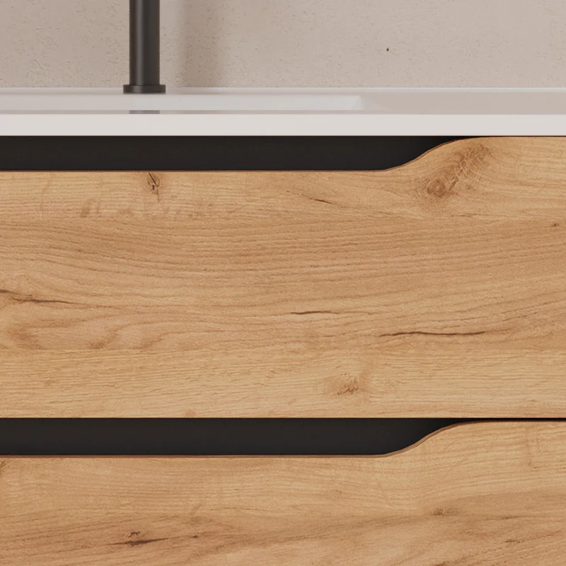 Meuble de salle de bain 120cm avec vasque déportée à droite et miroir - 2 tiroirs et un placard - ZARZA