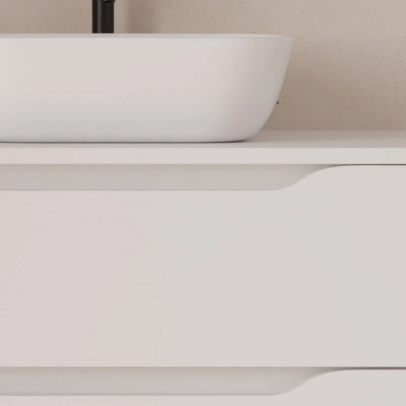 Meuble de salle de bain 120cm avec plateau et vasque à poser déportée à droite Zeus - sans miroir - 2 tiroirs et un placard - ZARZA