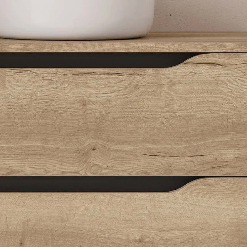 Meuble de salle de bain 120cm avec plateau, vasque à poser déportée à droite Ares et miroir - 2 tiroirs et un placard - ZARZA