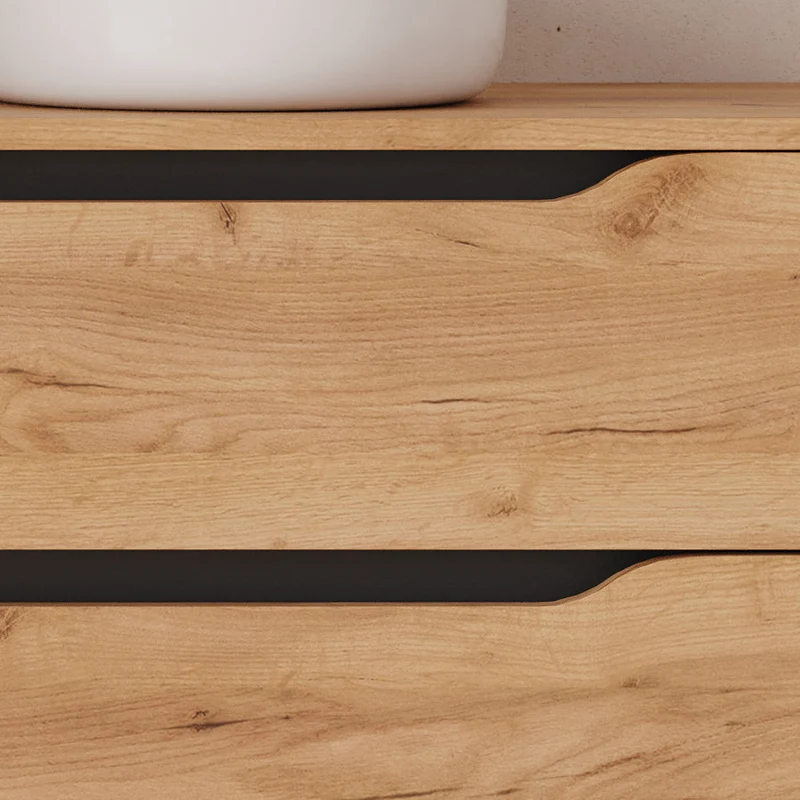 Meuble de salle de bain 120cm avec plateau, vasque à poser déportée à droite Ares et miroir - 2 tiroirs et un placard - ZARZA
