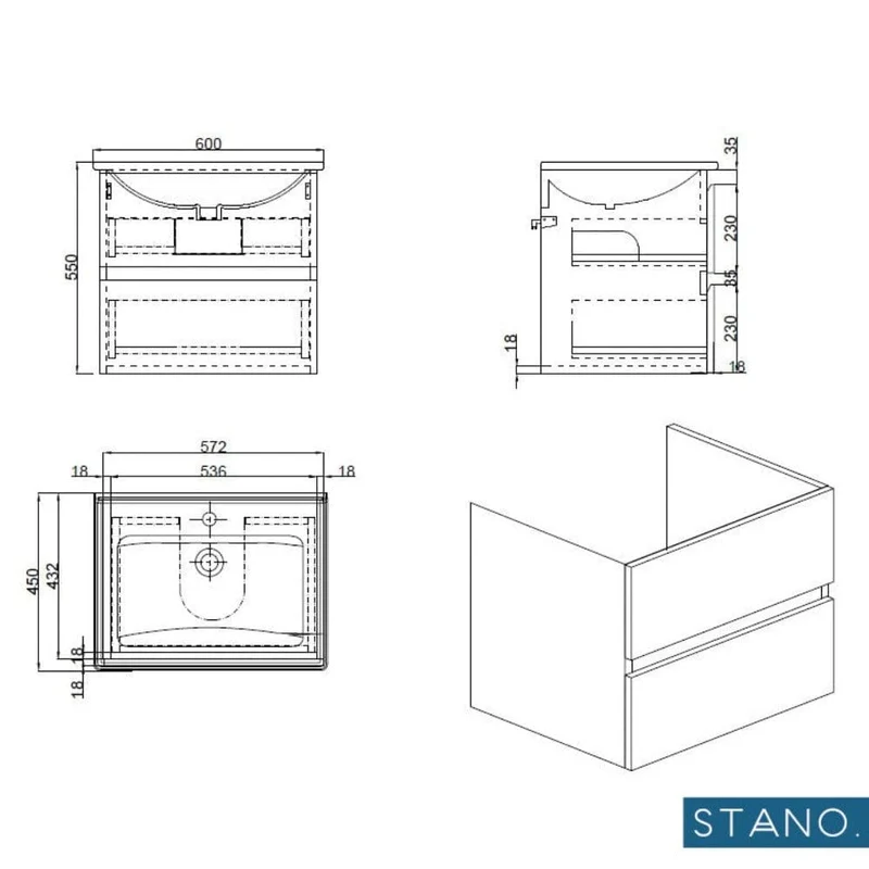 Lavabo con mueble MESSINA 60 cm nogal