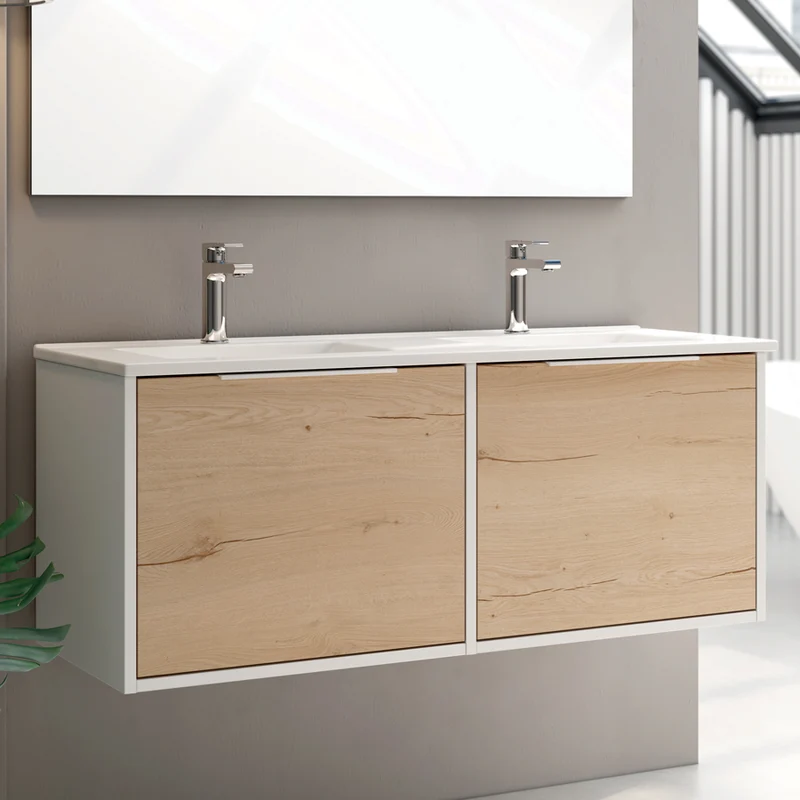 Meuble de salle de bain 120cm double vasque - 2 façades et 4 tiroirs - ALBA