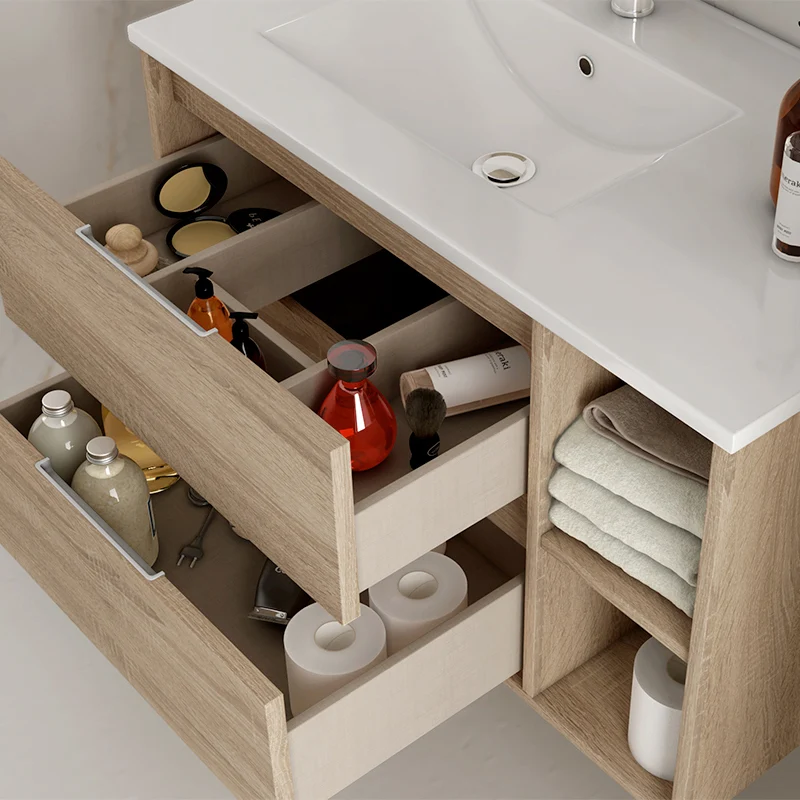 Ensemble meuble de salle de bain 80cm vasque déportée + colonne de rangement OLYMPE