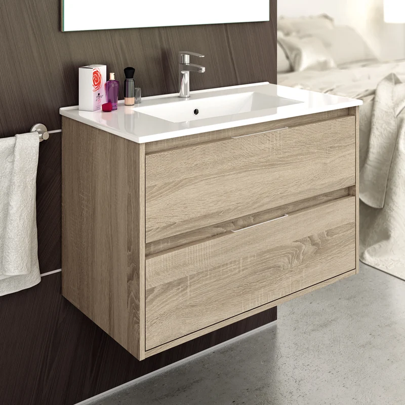 Meuble de salle de bain 80cm simple vasque - 2 tiroirs - sans miroir - IRIS