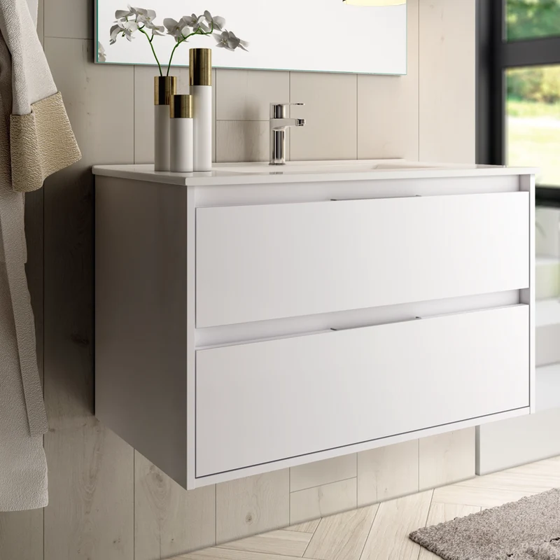 Meuble de salle de bain 100cm simple vasque - 2 tiroirs - IRIS