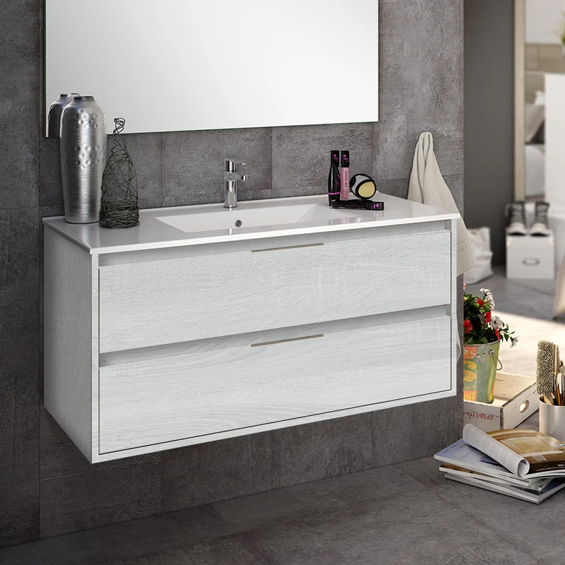 Meuble de salle de bain 100cm simple vasque - 2 tiroirs - IRIS