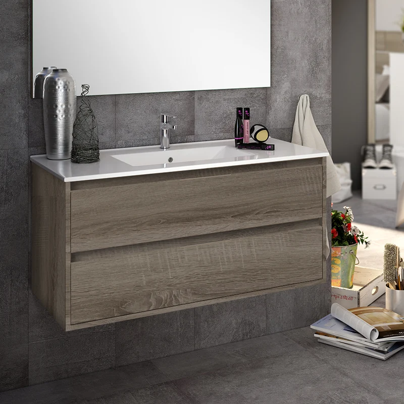Meuble de salle de bain 100cm simple vasque - 2 tiroirs - IRIS