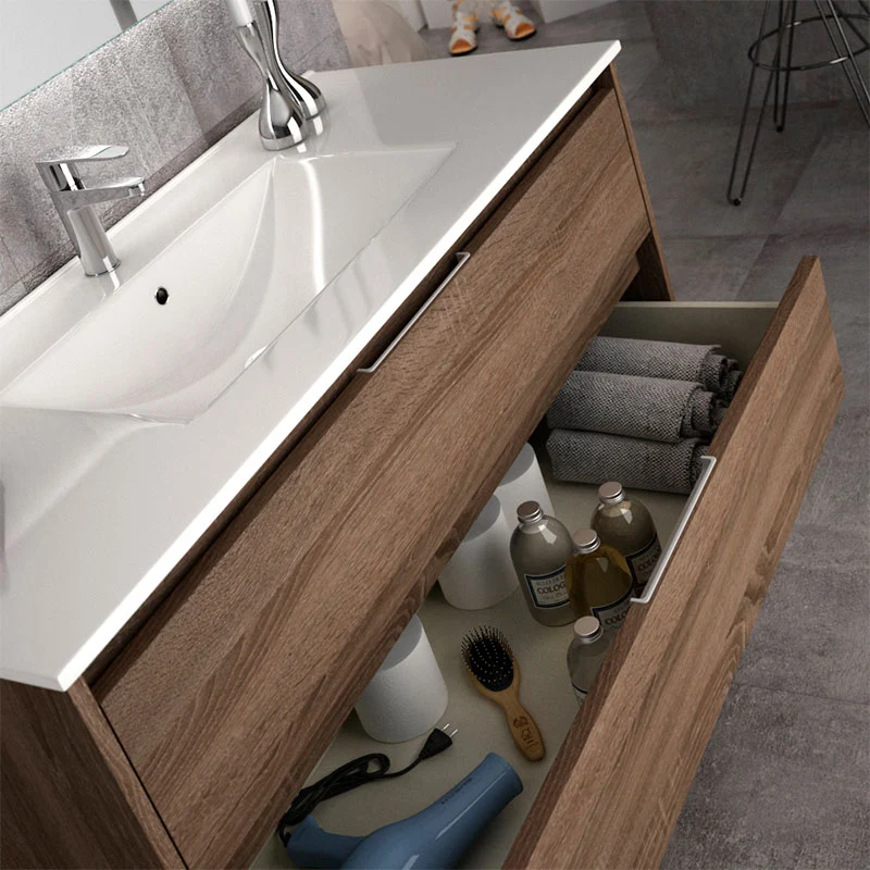 Meuble de salle de bain 100cm simple vasque - 2 tiroirs - IRIS