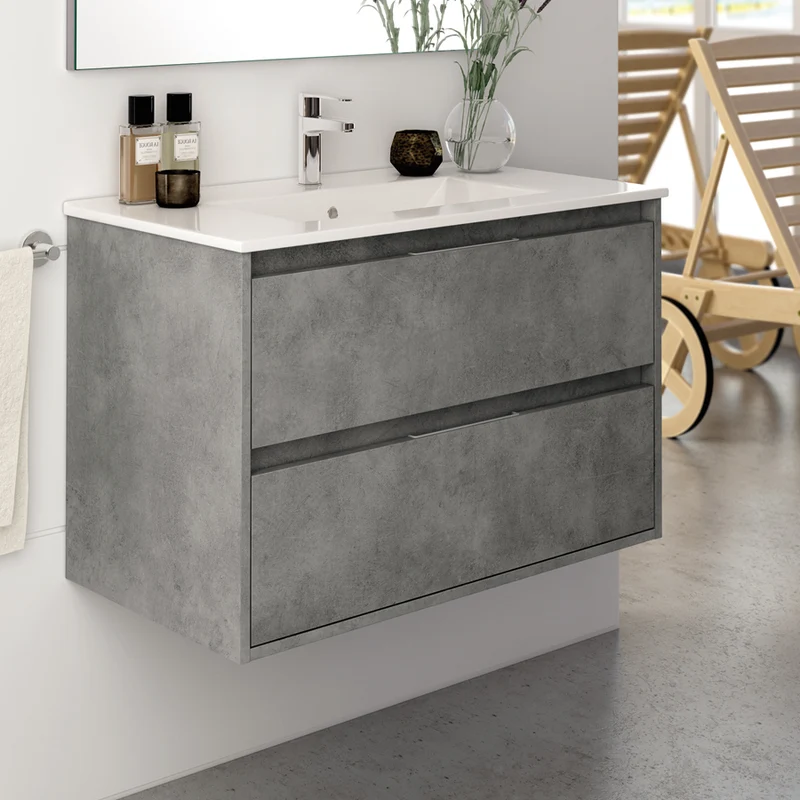 Meuble de salle de bain 100cm simple vasque - 2 tiroirs - IRIS