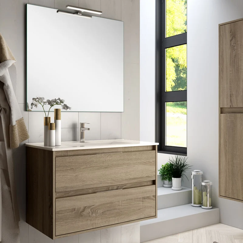 Meuble de salle de bain 100cm simple vasque - 2 tiroirs - IRIS