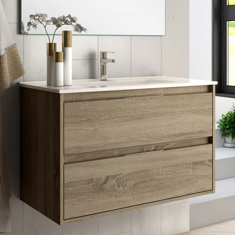 Meuble de salle de bain 100cm simple vasque - 2 tiroirs - IRIS