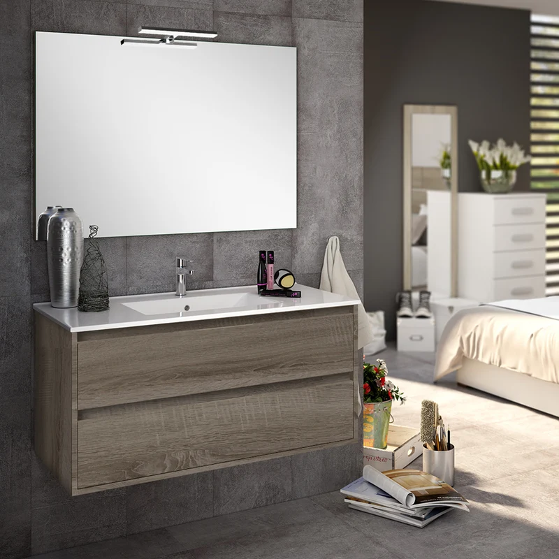 Meuble de salle de bain 100cm simple vasque - 2 tiroirs - IRIS