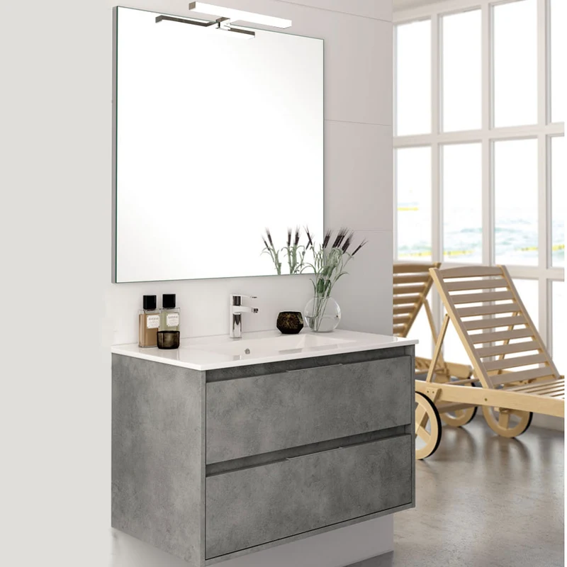 Meuble de salle de bain 100cm simple vasque - 2 tiroirs - IRIS