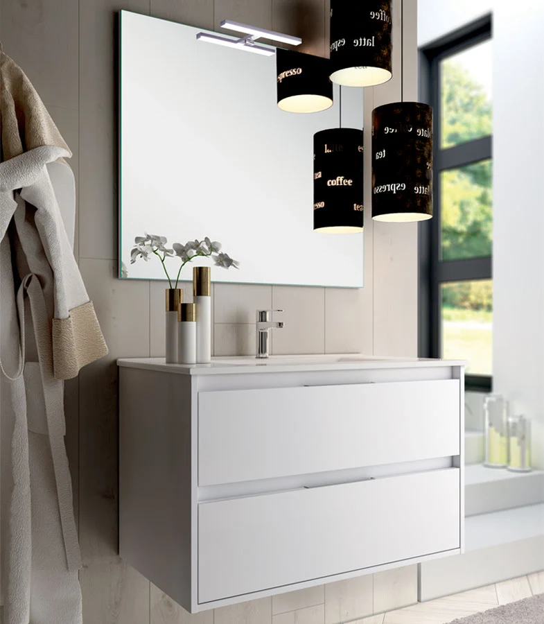 Meuble de salle de bain 100cm simple vasque - 2 tiroirs - IRIS