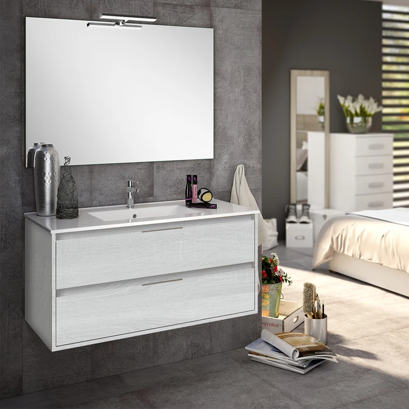 Meuble de salle de bain 100cm simple vasque - 2 tiroirs - IRIS